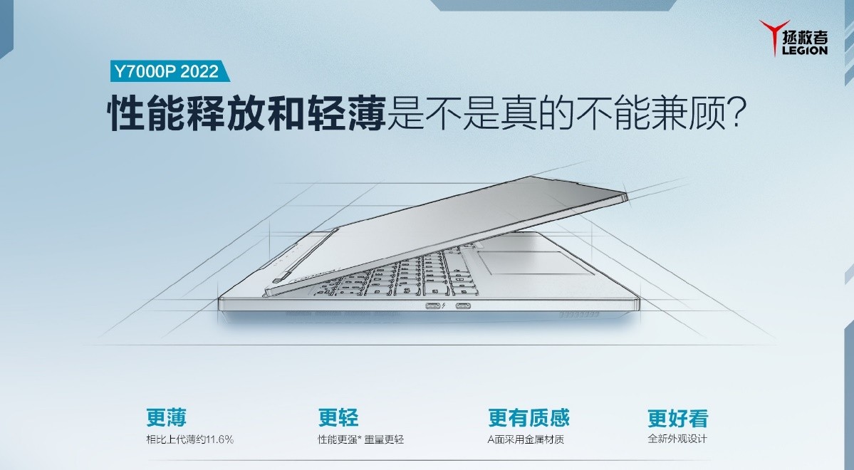端口布局迎来改动,2022款拯救者Y7000P将更薄